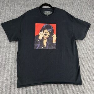 Aaliyah Y2K Graphic Tee Women's Large Black Cropped Boxy Streetwear